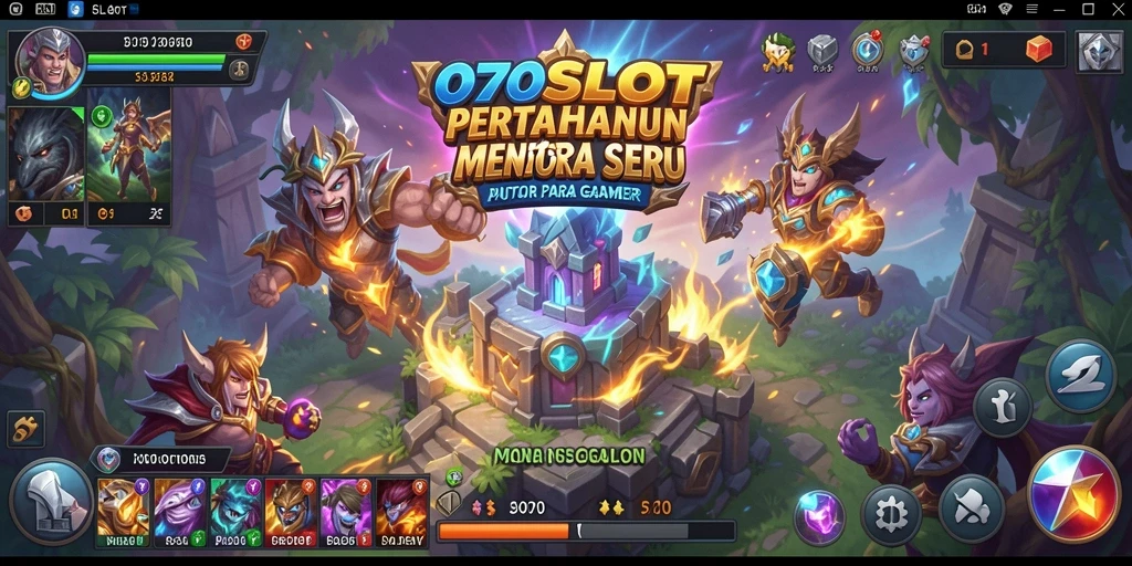 Screenshot gameplay 070SLOT yang menunjukkan pertahanan menara yang strategis.