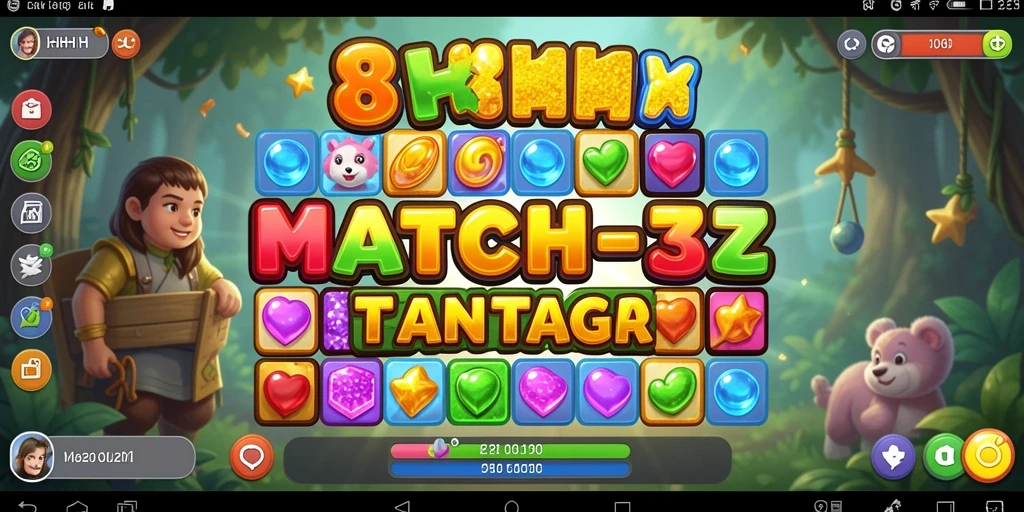 Tangkapan layar gameplay 8HHH yang menarik dengan elemen Match-3.