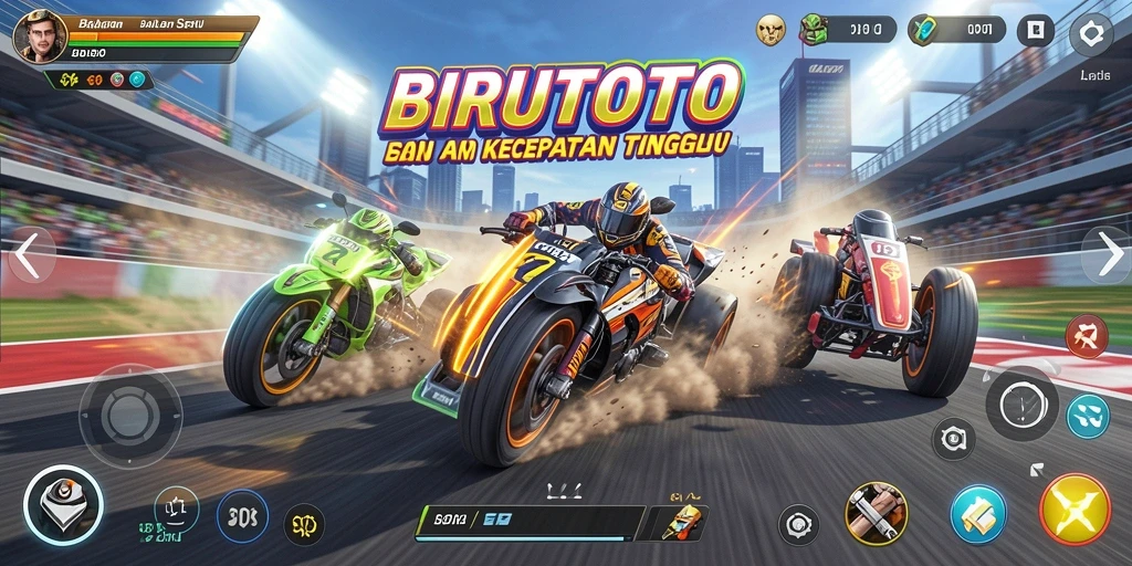 Gameplay mendebarkan BIRUTOTO dengan mobil balap yang cepat.
