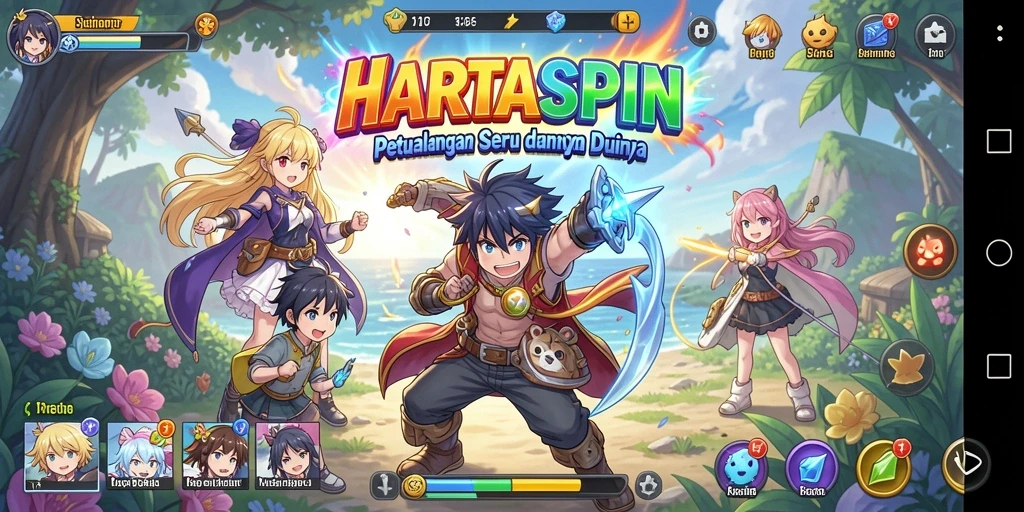 Tampilan gameplay HARTASPIN yang seru dan penuh warna.