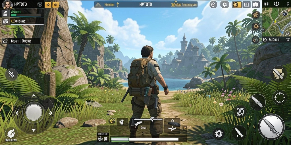 Tampilan gameplay HPTOTO menampilkan eksplorasi dunia terbuka yang luas.