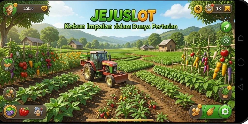 Tampilan gameplay <strong>JEJUSLOT</strong> yang penuh warna saat berkebun.