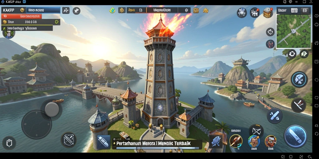 Screenshot utama KAKRP menampilkan aksi menara pertahanan yang seru.