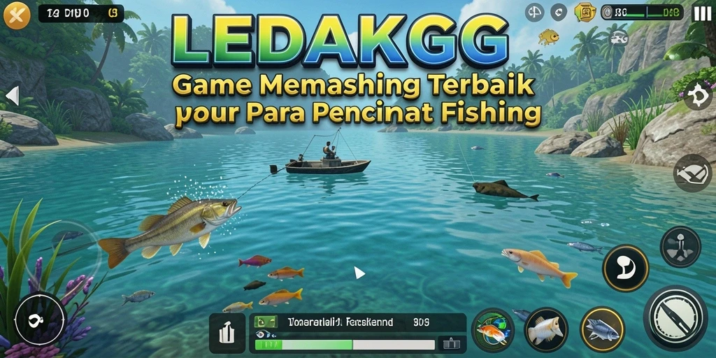 Tampilan gameplay LEDAKGG dengan pengalaman memancing yang realistis.