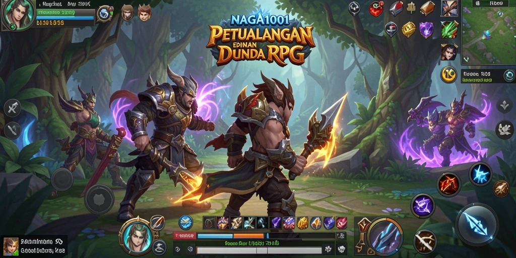 Screenshot utama NAGA1001 menampilkan karakter utama yang beraksi dalam pertempuran RPG.