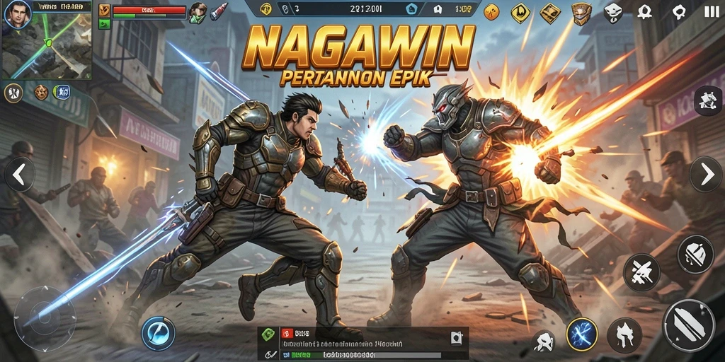 Tampilan penuh aksi dari gameplay NAGAWIN yang mendebarkan.