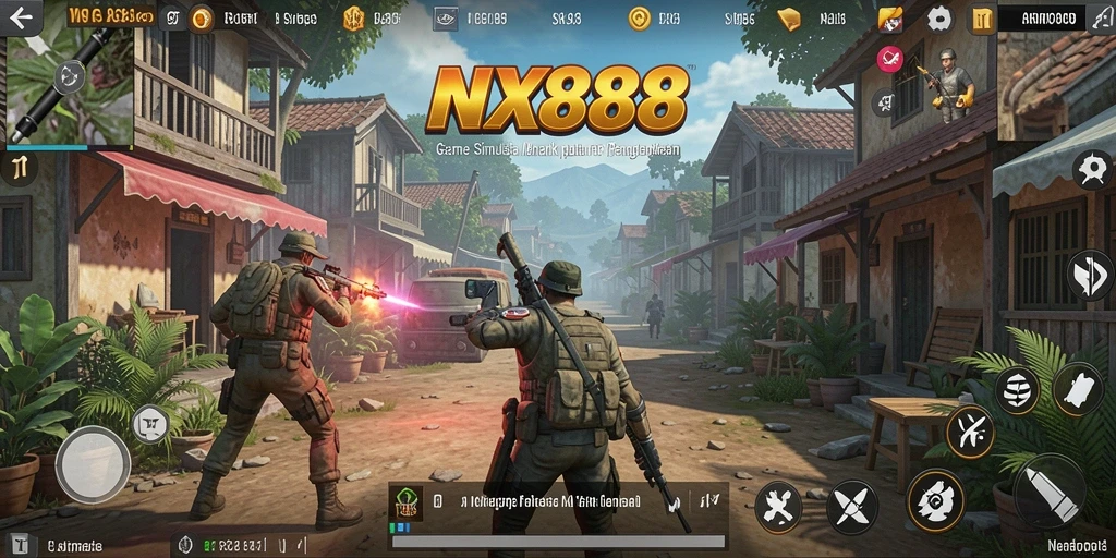 Tangkapan layar dari gameplay NX888 yang menampilkan desain lingkungan yang kreatif.