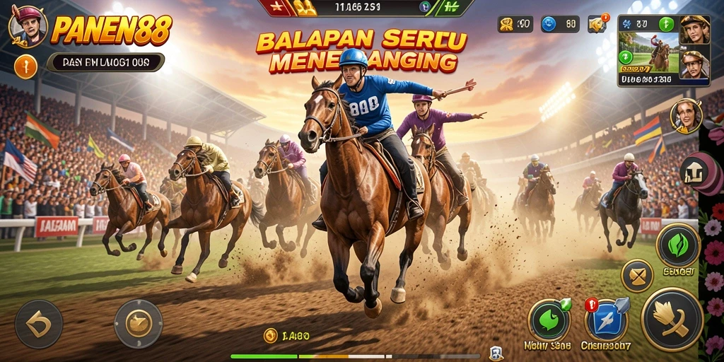 Screenshot utama gameplay <strong>PANEN88</strong>, menampilkan aksi balapan yang mendebarkan.