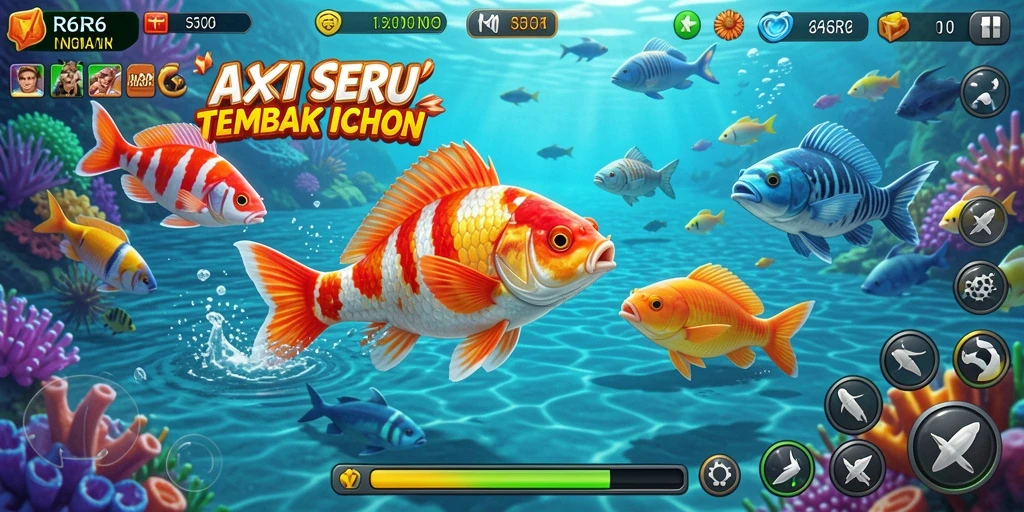 Screenshot gameplay R6R6 menampilkan aksi menembak ikan yang seru.