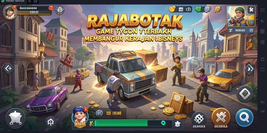 Tampilan gameplay RAJABOTAK yang menunjukkan pengelolaan bisnis yang kompleks.