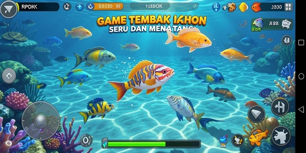 Screenshot utama RPOK menampilkan momen menembak ikan yang mendebarkan.
