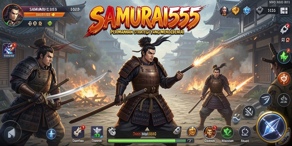 Tampilan gameplay <strong>SAMURAI555</strong> dengan aksi strategi yang intens.