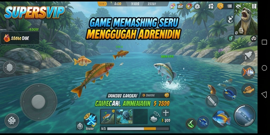 Tampilan gameplay memancing yang menarik dan seru di SUPERSVIP.