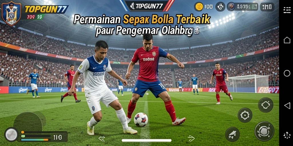 Screenshot gameplay <strong>TOPGUN77</strong> menunjukkan pertandingan sepak bola yang seru.