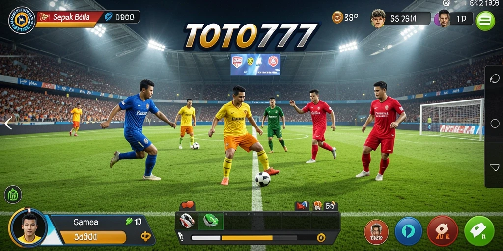Tampilan gameplay TOTO777 yang menampilkan aksi sepak bola mendebarkan.